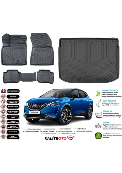 Qashqai E-Power 2025 Model Üst Esnek Bagaj Havuzu Araca Özel Siyah Paspas Seti