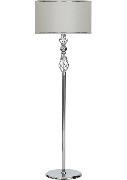 Krom Kaplama Şelale Düz Metal Tek Ayaklı Lambader - Krom Detaylı Beyaz