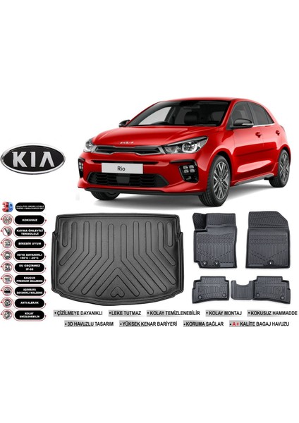 Rio Hatchback 2022 Model Bagaj Havuzu Araca Özel Siyah Havuzlu Paspas Takımı Sett