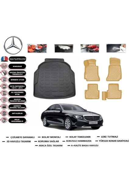 E Serisi W213 2023 Model Plastik Setli Bagaj Havuzu+Araca Özel Bej Paspas Takımı Flex