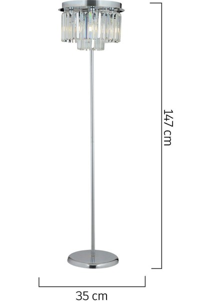 Nilüfer Yuvarlak Krom Kristal Taşlı Modern Tasarım Metal Lambader
