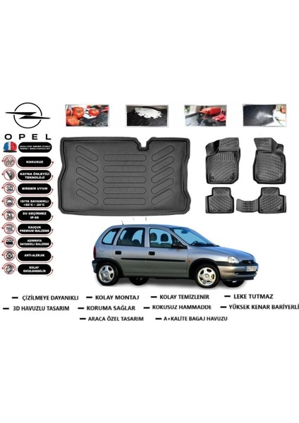 Corsa B 1998 Model Bagaj Havuzu Araca Özel Paspas Takımı Prrox