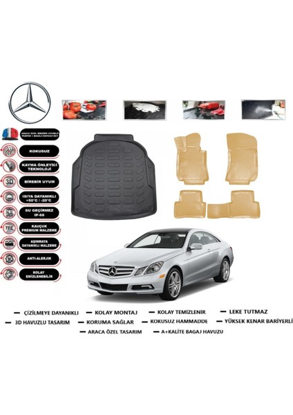 E Serisi W212 2011 Model Plastik Setli Bagaj Havuzu+Araca Özel Bej Paspas Takımı Flex
