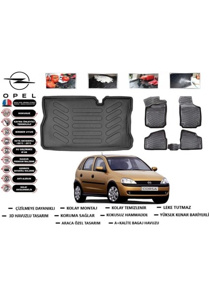Corsa C 2001 Model Bagaj Havuzu Araca Özel Paspas Takımı Kauçuk