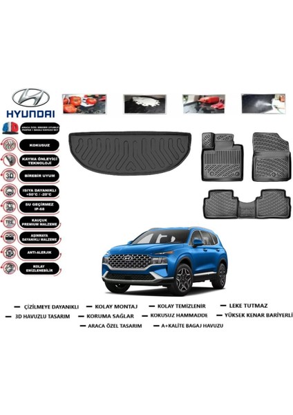 Santafe Hybrid 7 Koltuklu 2020 Model Bagaj Havuzu Araca Özel Paspas Takımı Prrox