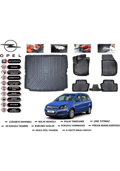 Zafira B 2012 Model Bagaj Havuzu Araca Özel Paspas Takımı Prrox