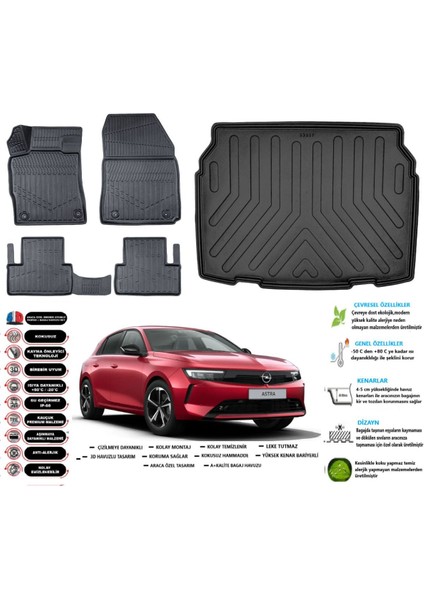Astra L 2021 Model Alt Esnek Bagaj Havuzu Paspası Araca Özel Siyah Kokusuz Paspas Takımı