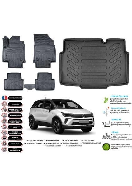 Crossland 2019 Model Alt Esnek Bagaj Havuzu Araca Özel Siyah Paspas Takımı