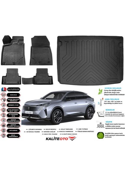 3008 Hybrid 2025 Model Üst Esnek Bagaj Havuzu Araca Özel Siyah Paspas Takımı