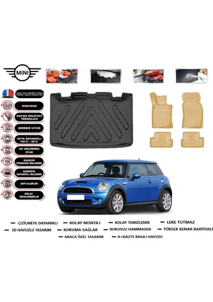 Cooper R56 2011 Model Bagaj Havuzu(Paspası)+Araca Özel Bej Paspas Takımı Flex
