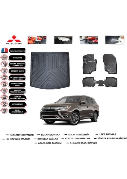 Outlander Hybrit 2022 Model Bagaj Havuzu Araca Özel Paspas Takımı Prrox