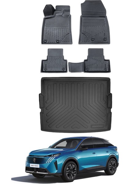 3008 Hybrid 2025 Model Alt Bagaj Havuzu Araca Özel Siyah Paspas Takımı