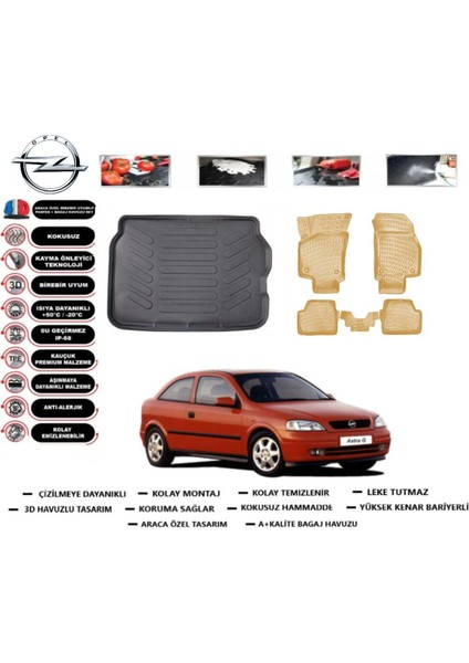 Astra G Hb 2004 Model Bagaj Havuzu+Araca Özel Bej Paspas Takımı Flex