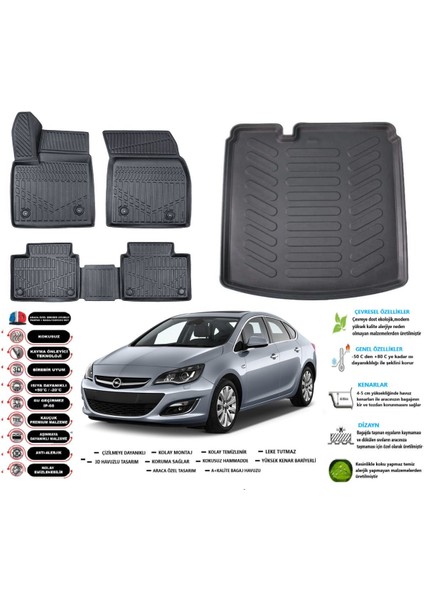 Astra J Sedan 2011 Model Esnek Bagaj Havuzu Araca Özel Siyah Paspas Takımı