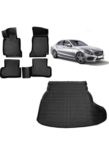 C Seri W205 2015 Model Rampalı Kulaklı Bagaj Havuzu+3d Havuzlu Araca Özel Paspas Takımı