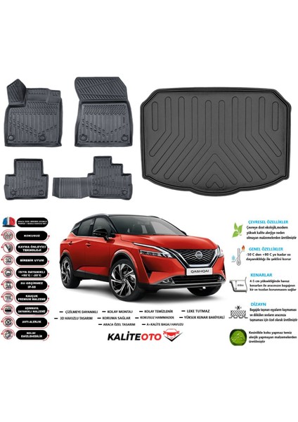 Qashqai 2025 Model Alt Esnek Bagaj Havuzu Araca Özel Siyah Paspas Takımı