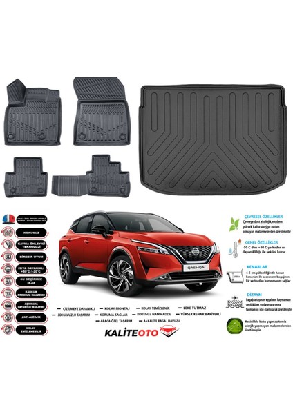 Qashqai 2025 Model Üst Esnek Bagaj Havuzu Araca Özel Siyah Paspas Takımı