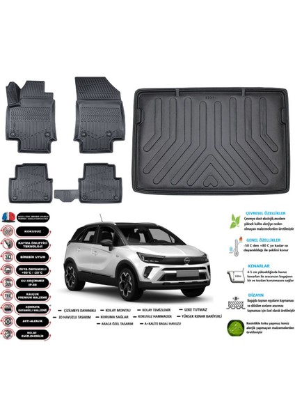 Crossland 2019 Model Üst Esnek Bagaj Havuzu Araca Özel Siyah Paspas Takımı