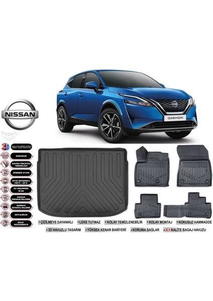 Qashqai 2023 Model Üst Bagaj Havuzu Araca Özel Siyah Havuzlu Paspas Takımı Sett