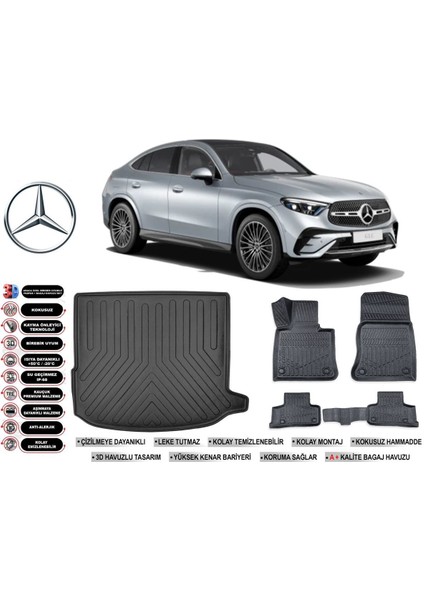 Glc Coupe 2024 Model Bagaj Havuzu Araca Özel Siyah Havuzlu Paspas Takımı Sett