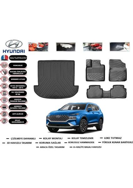 Santafe Hybrid 5 Koltuklu 2021 Model Bagaj Havuzu Araca Özel Paspas Takımı Prrox