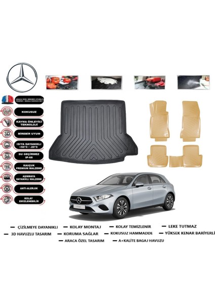 A Serisi W177 Sedan Kulaklı 2025 Model Bagaj Havuzu+Araca Özel Bej Paspas Takımı Flex