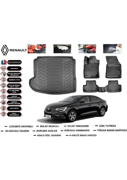 Megane 4 Sedan 2020 Model Sol Kulaklı Bagaj Havuzu Araca Özel Paspas Takımı Flex