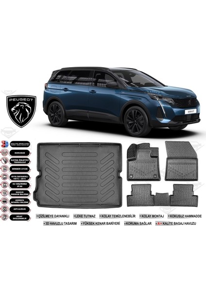 5008 2019 Model Bagaj Havuzu Araca Özel Siyah Havuzlu Paspas Takımı Sett