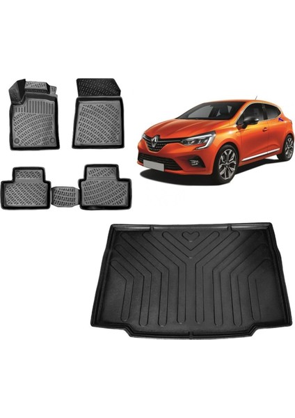 Clio 5 2021 Model 3D Bagaj Havuzu+3d Havuzlu Araca Özel Paspas Takımı
