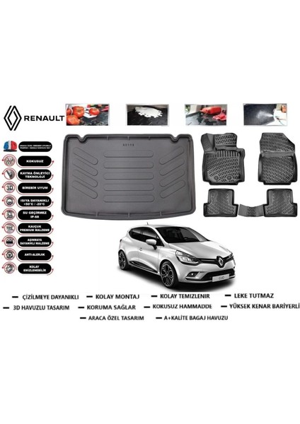 Clio 4 2018 Model Bagaj Havuzu Araca Özel Paspas Takımı Flex