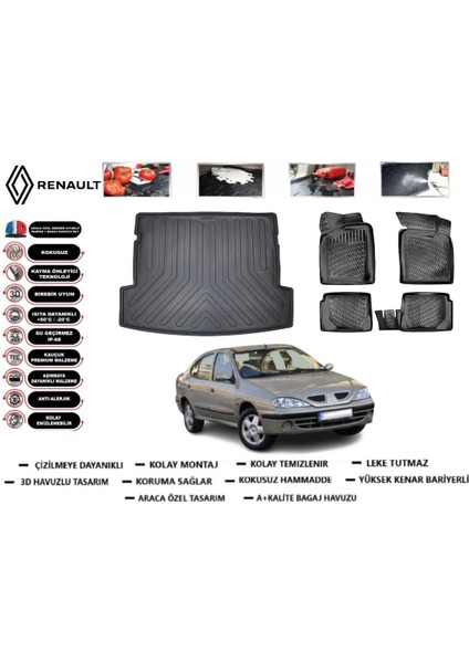 Megane 1 1996 Model Bagaj Havuzu Araca Özel Paspas Takımı Flex