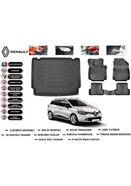 Clio 4 Sporttourer 2014 Alt Bagaj Havuzu Araca Özel Paspas Takımı Prrox