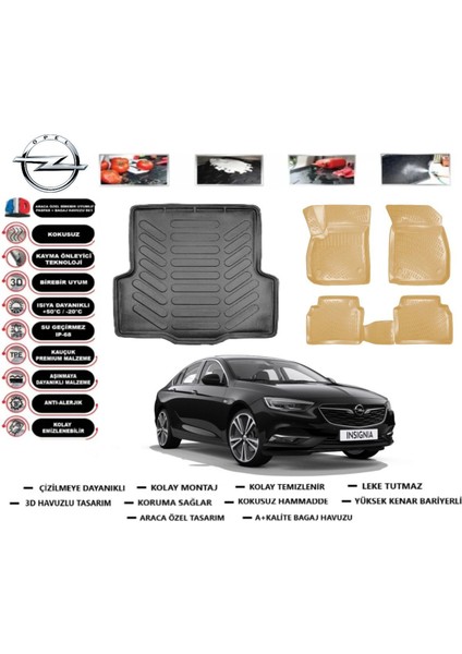 Insignia Sedan 2018 Model Bagaj Havuzu(Paspası)+Araca Özel Bej Paspas Takımı Flex