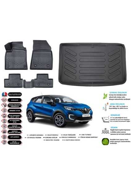 Captur 2016 Model Esnek Bagaj Havuzu Araca Özel Siyah Paspas Takımı