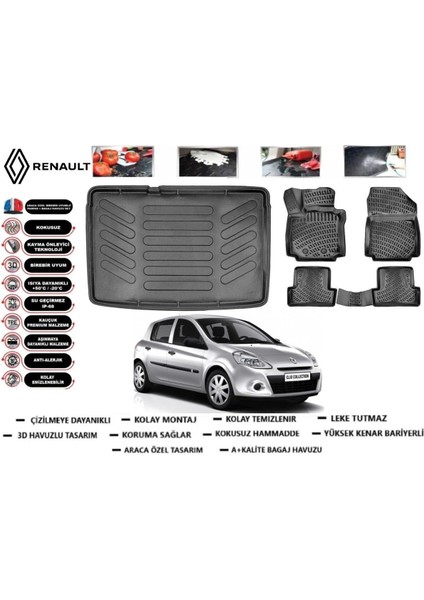 Clio 3 Hb 2007 Model Kancasız Bagaj Havuzu Araca Özel Paspas Takımı Prrox