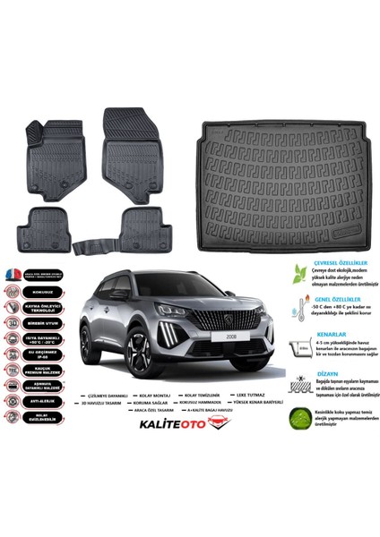 2008 2020 Model Üst Esnek Bagaj Havuzu Araca Özel Siyah Paspas Seti