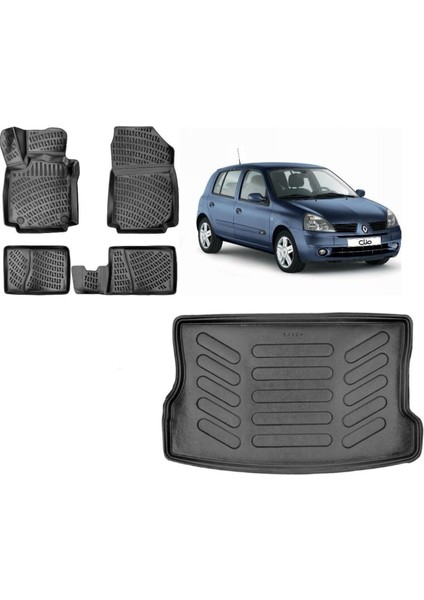 Clio 2 Hatchback 2002 Model 3D Bagaj Havuzu+3d Havuzlu Araca Özel Paspas Takımı