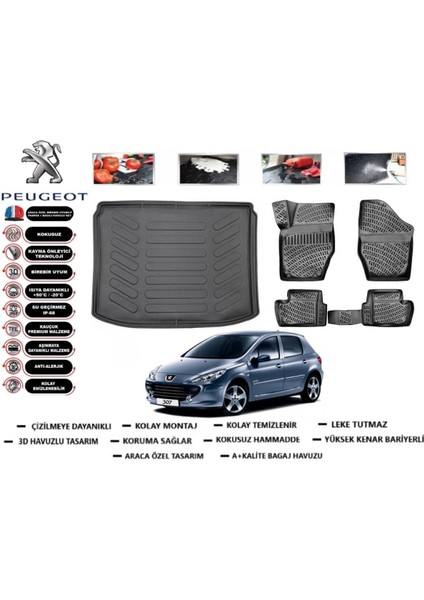 307 Hb 2001 Model Bagaj Havuzu Araca Özel Paspas Takımı Flex