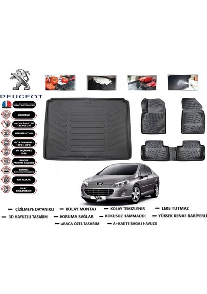 407 Sedan 2004 Model Bagaj Havuzu Araca Özel Paspas Takımı Prrox