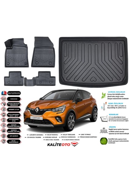 Captur 2019 Model Alt Esnek Bagaj Havuzu Araca Özel Siyah Paspas Takımı