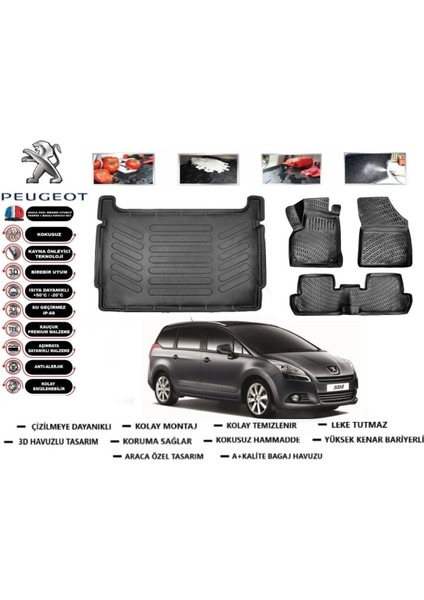 5008 Crossover 2010 Model Bagaj Havuzu Araca Özel Paspas Takımı Prrox
