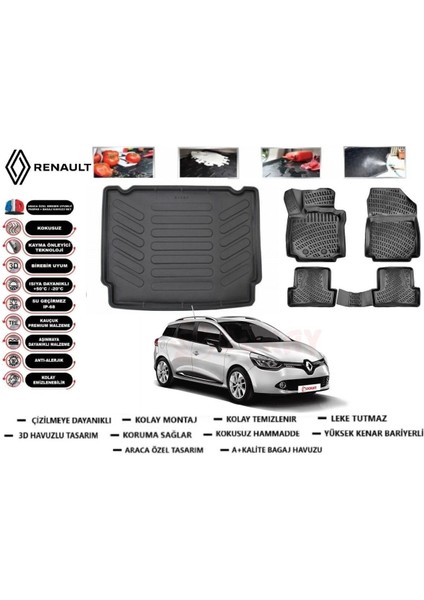 Clio 4 Sporttourer 2015 Alt Bagaj Havuzu Araca Özel Paspas Takımı Prrox