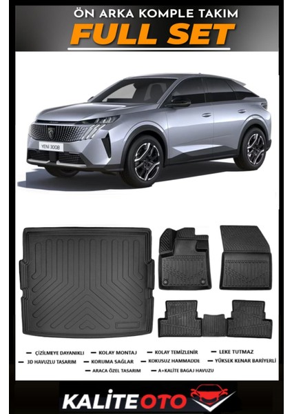 3008 Hybrid Alt Bagaj Havuzu+4.5d Havuzlu Paspas Seti 2025 Model