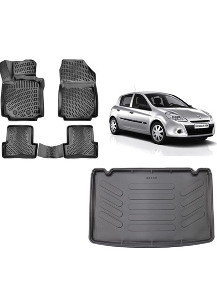 Clio 3 2006 Model Kancalı Bagaj Havuzu+3d Havuzlu Araca Özel Paspas Takımı