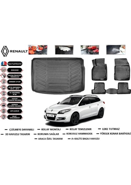 Megane 3 Sport Tourer 2012 Model Bagaj Havuzu Araca Özel Paspas Takımı Prrox