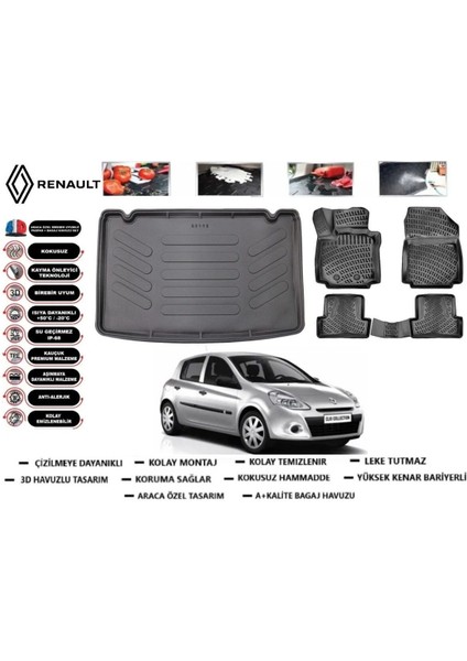 Clio 3 Hb 2012 Model Kancalı Bagaj Havuzu Araca Özel Paspas Takımı Prrox