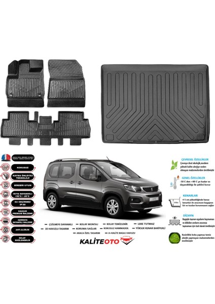 Rifter 2021 Model Seperatörlü Esnek Bagaj Havuzu Araca Özel Siyah Paspas Takımı