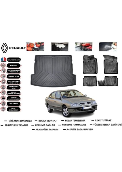 Megane 1 1998 Model Bagaj Havuzu Araca Özel Paspas Takımı Flex