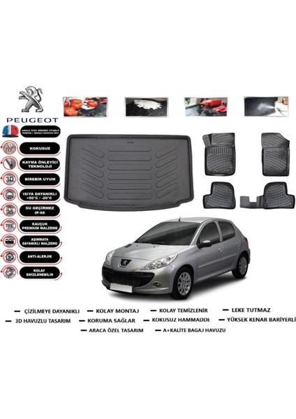 206 Hb 2004 Model Bagaj Havuzu Araca Özel Paspas Takımı Prrox