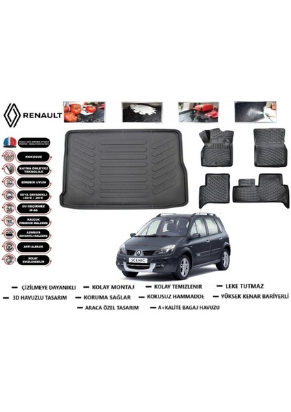 Scenic 2 2005 Model Bagaj Havuzu Araca Özel Paspas Takımı Kauçuk